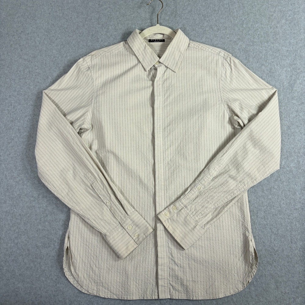 Sisley Mens Tan Blue Striped Button Down Shirt Made in Italy Size M L